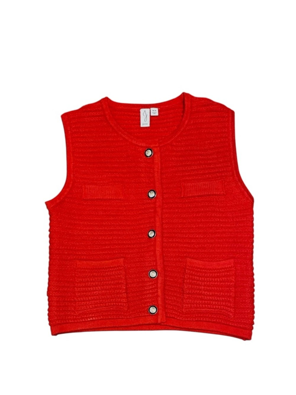 Joie Red Cable Knit Crew Neck Front Pocket Button-Front Vest Sz M